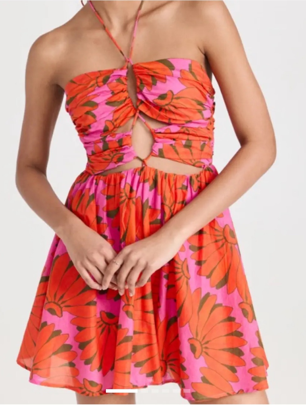 FARM Rio Pink and Orange Floral Cutout Mini Dress
